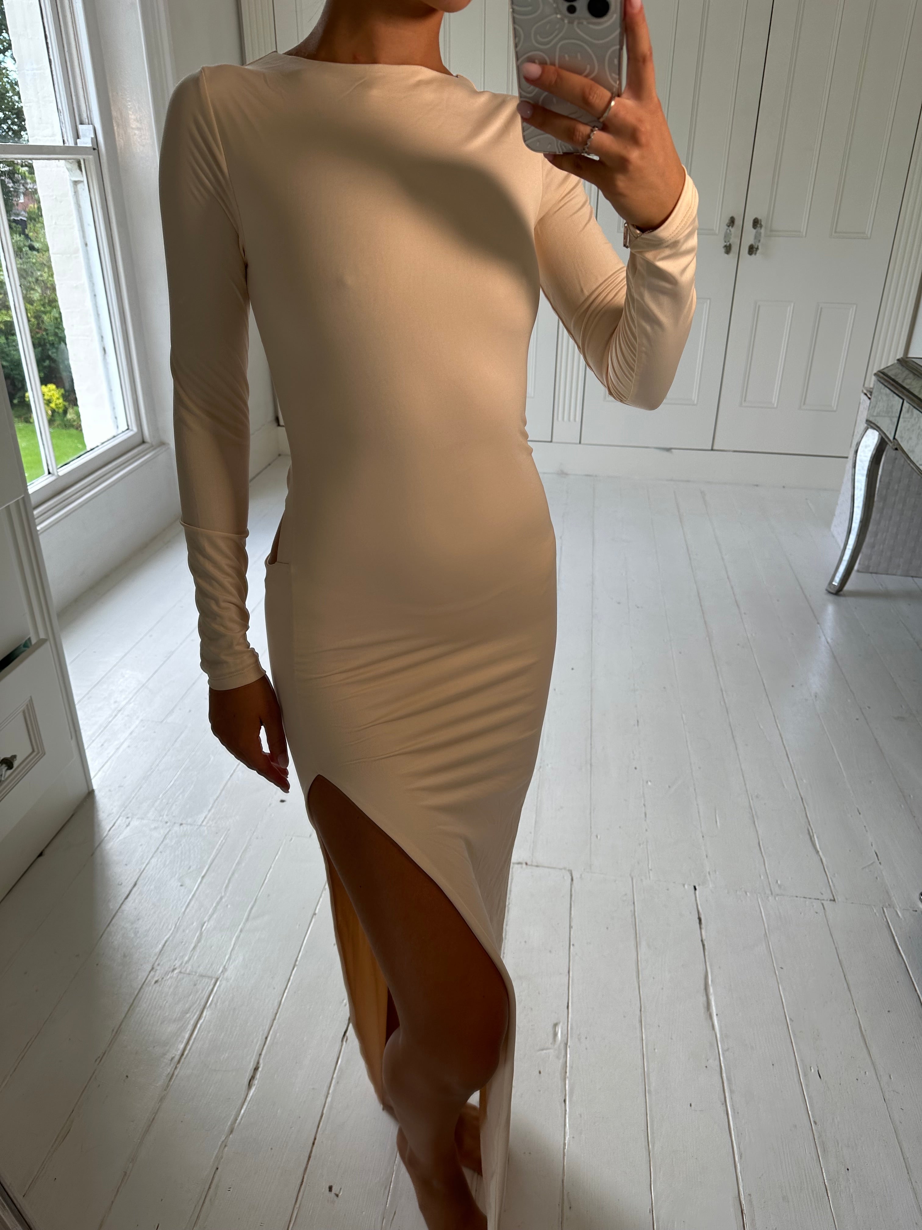 Nude backless dress small