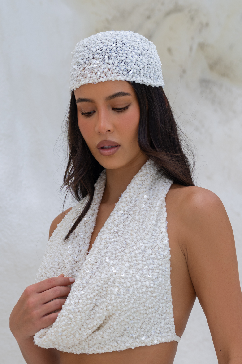 SEQUIN KNIT HEADSCARF