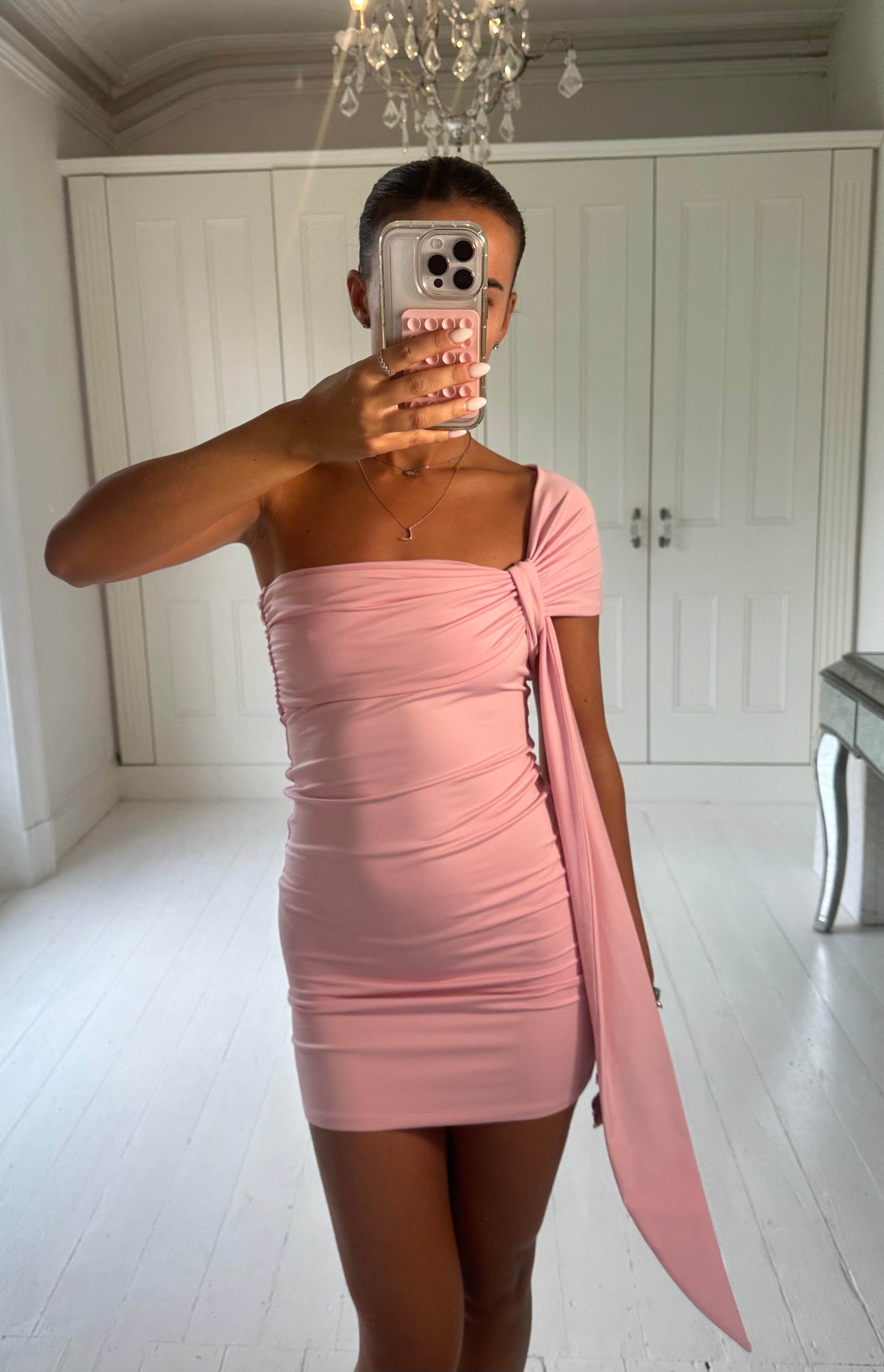 Pink one shoulder mini dress S/M
