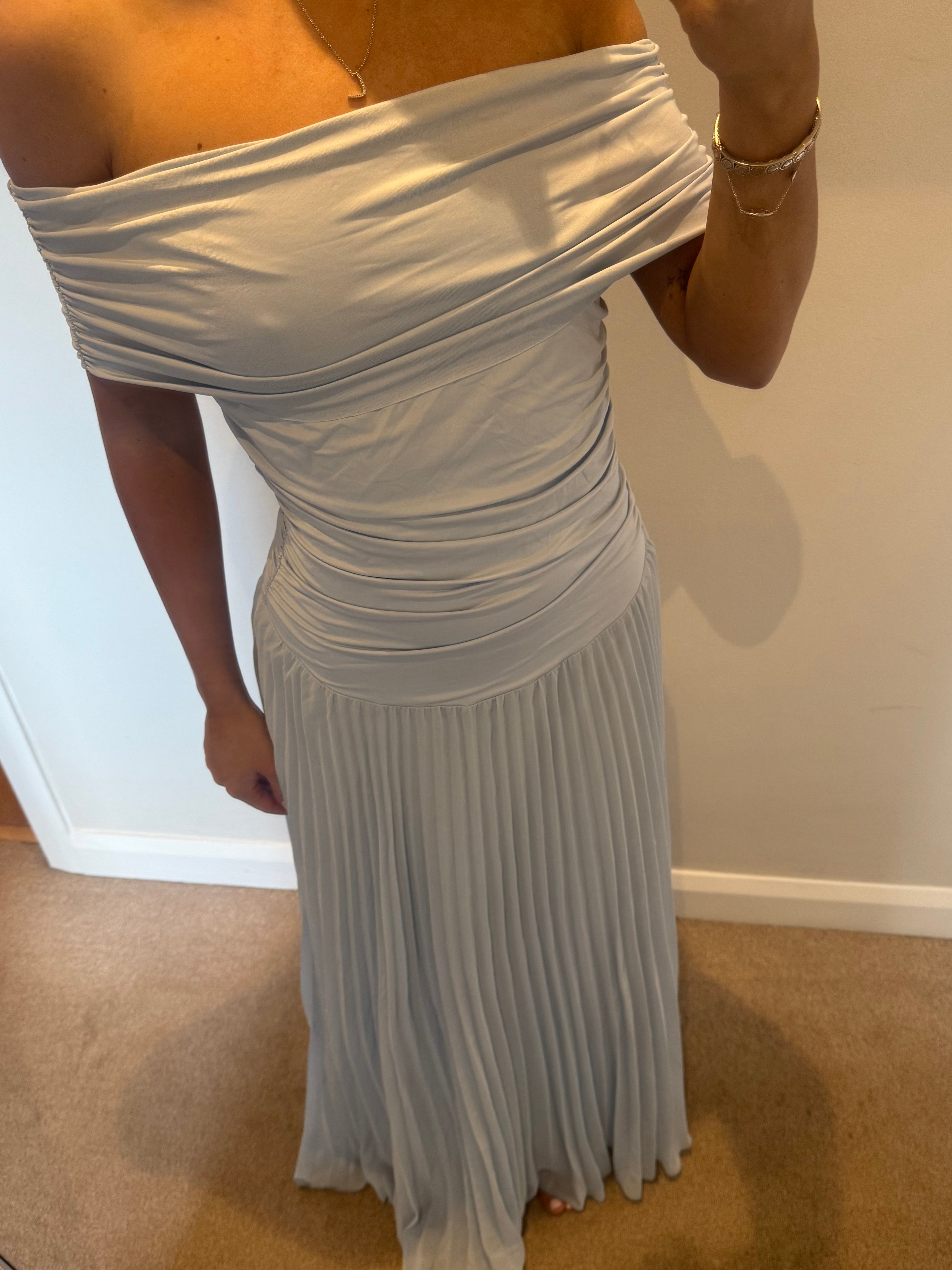 Baby blue off the shoulder maxi dress S-M