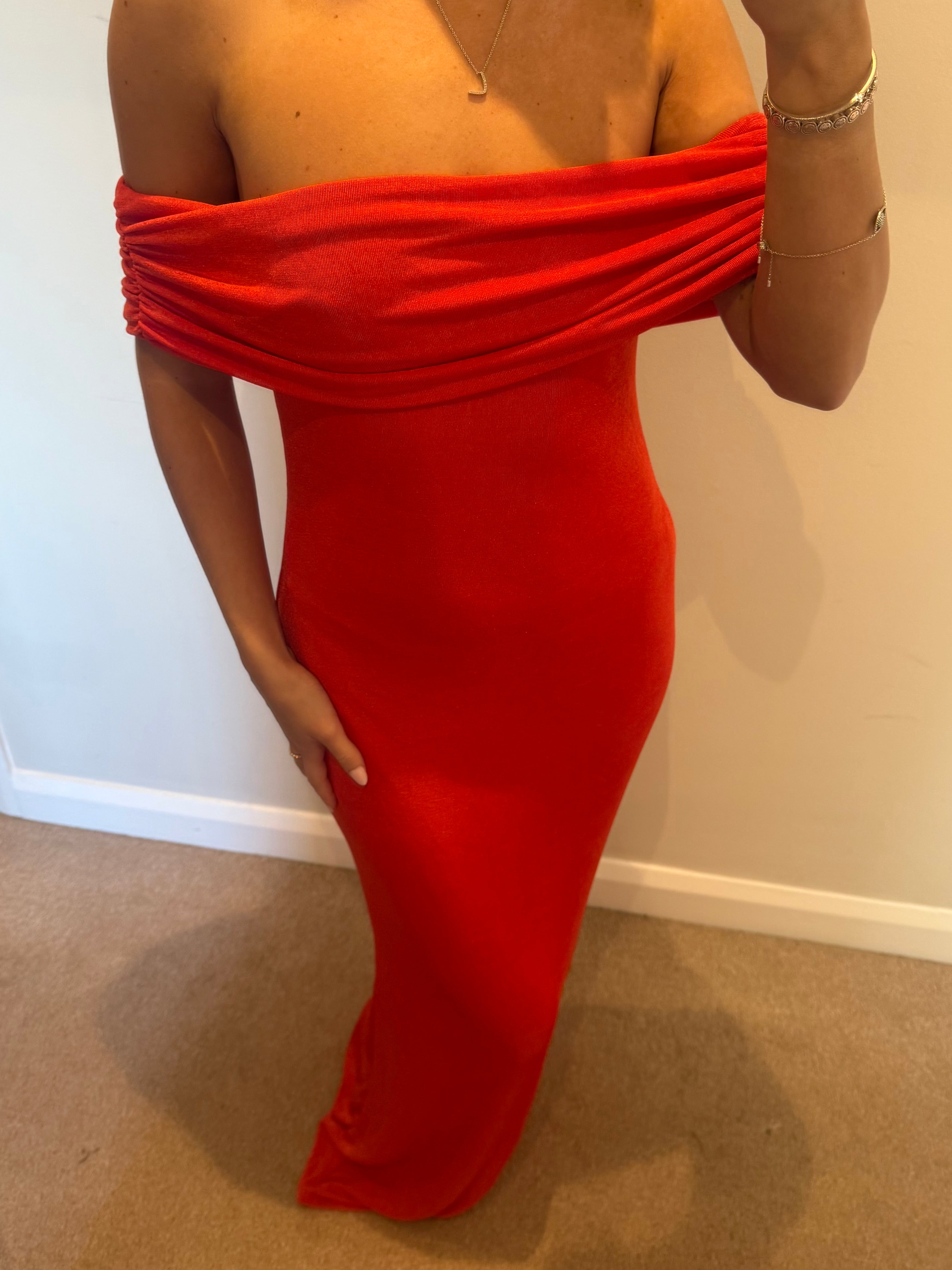 Orange slinky maxi dress S