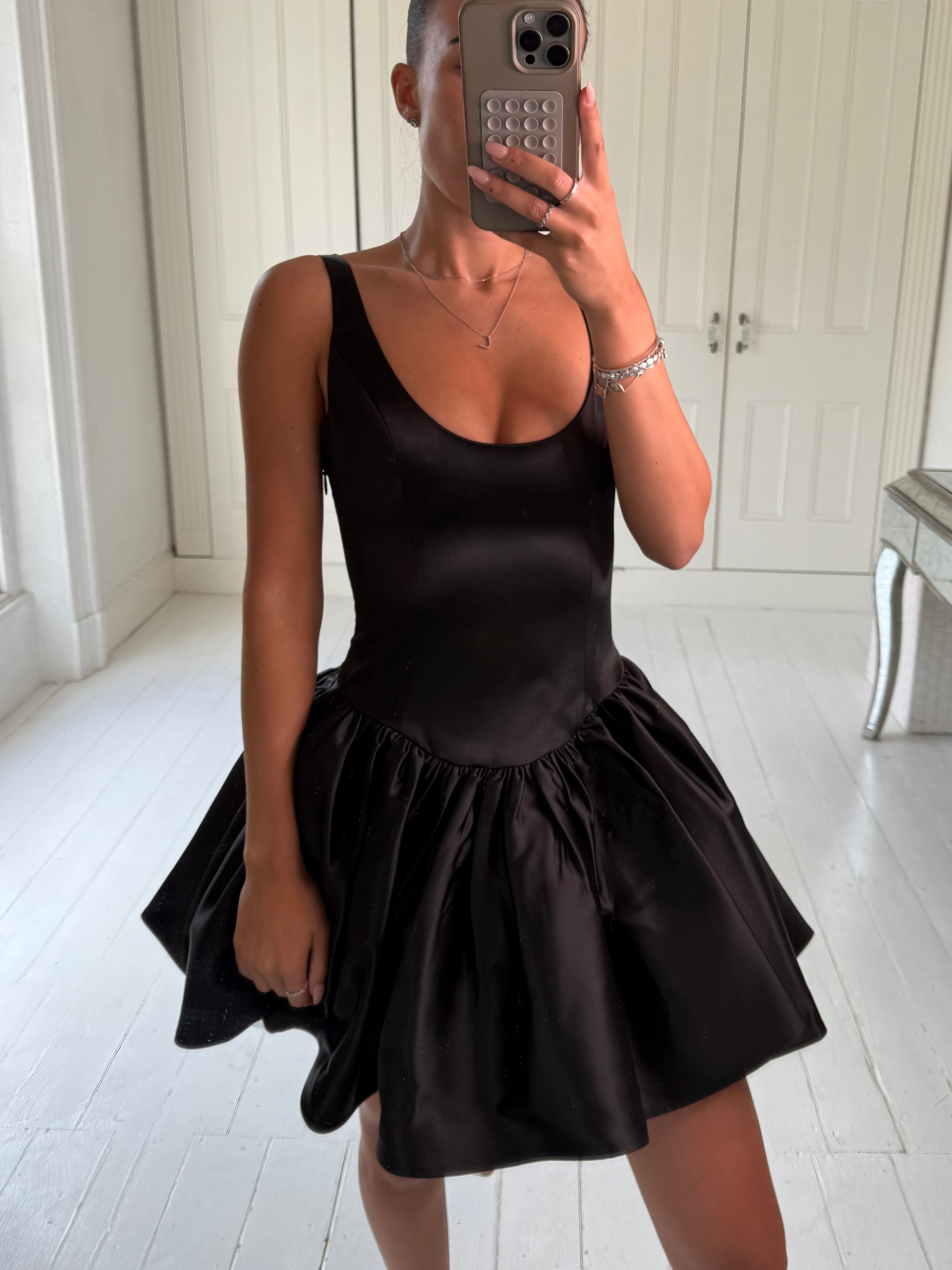 Puff skirt black mini dress size S
