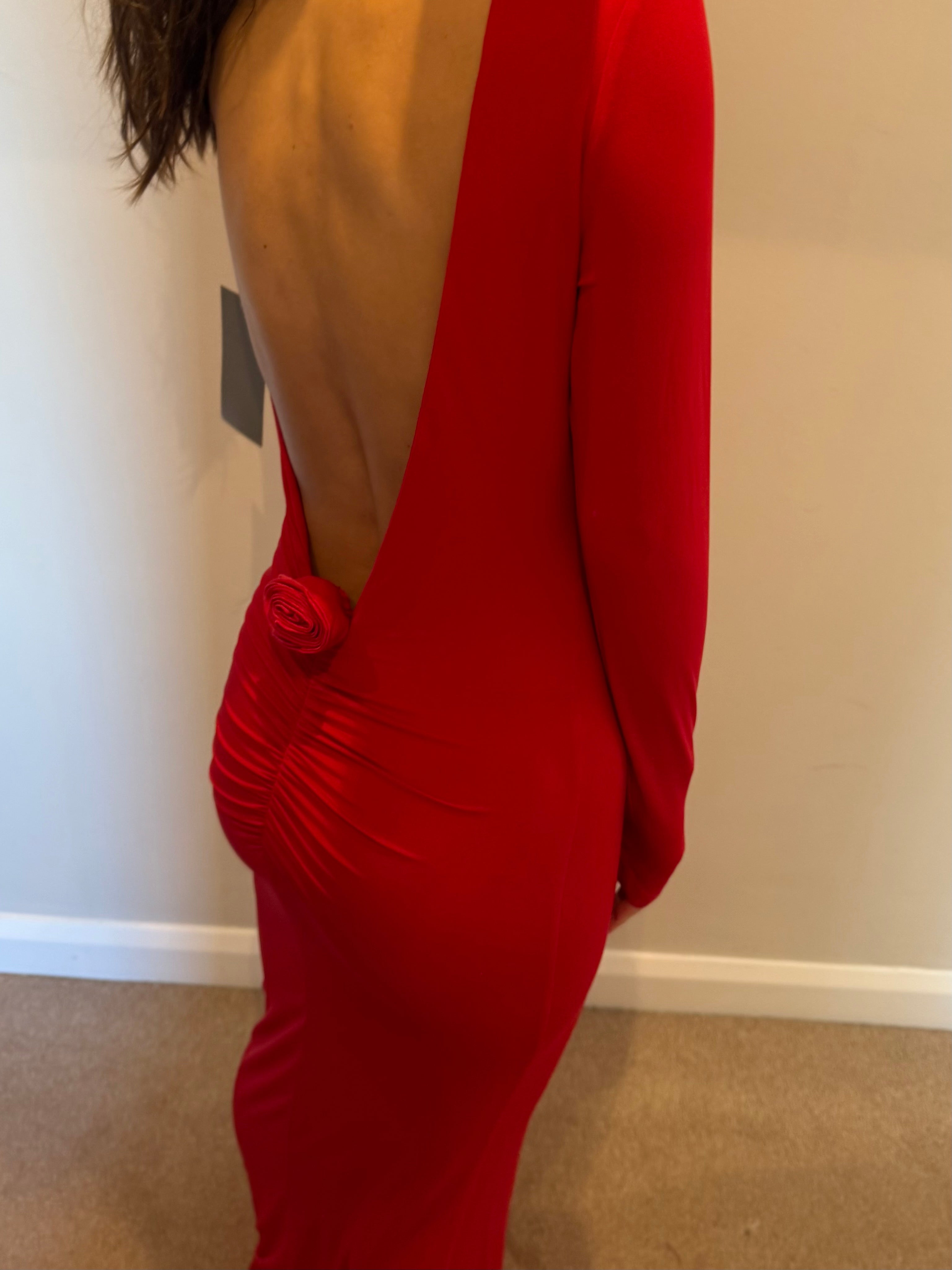 Red jersey maxi backless dress S