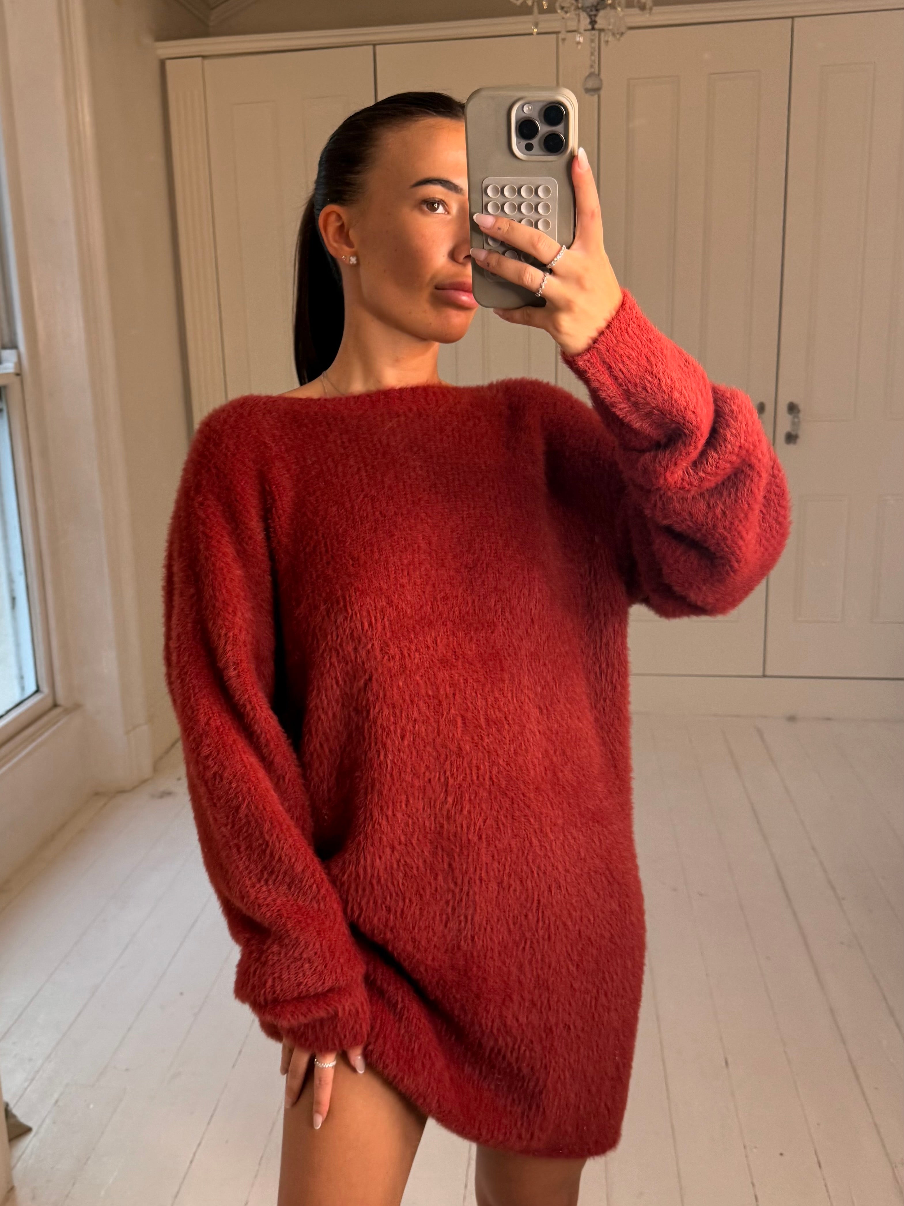 Red knit jumper dress one size