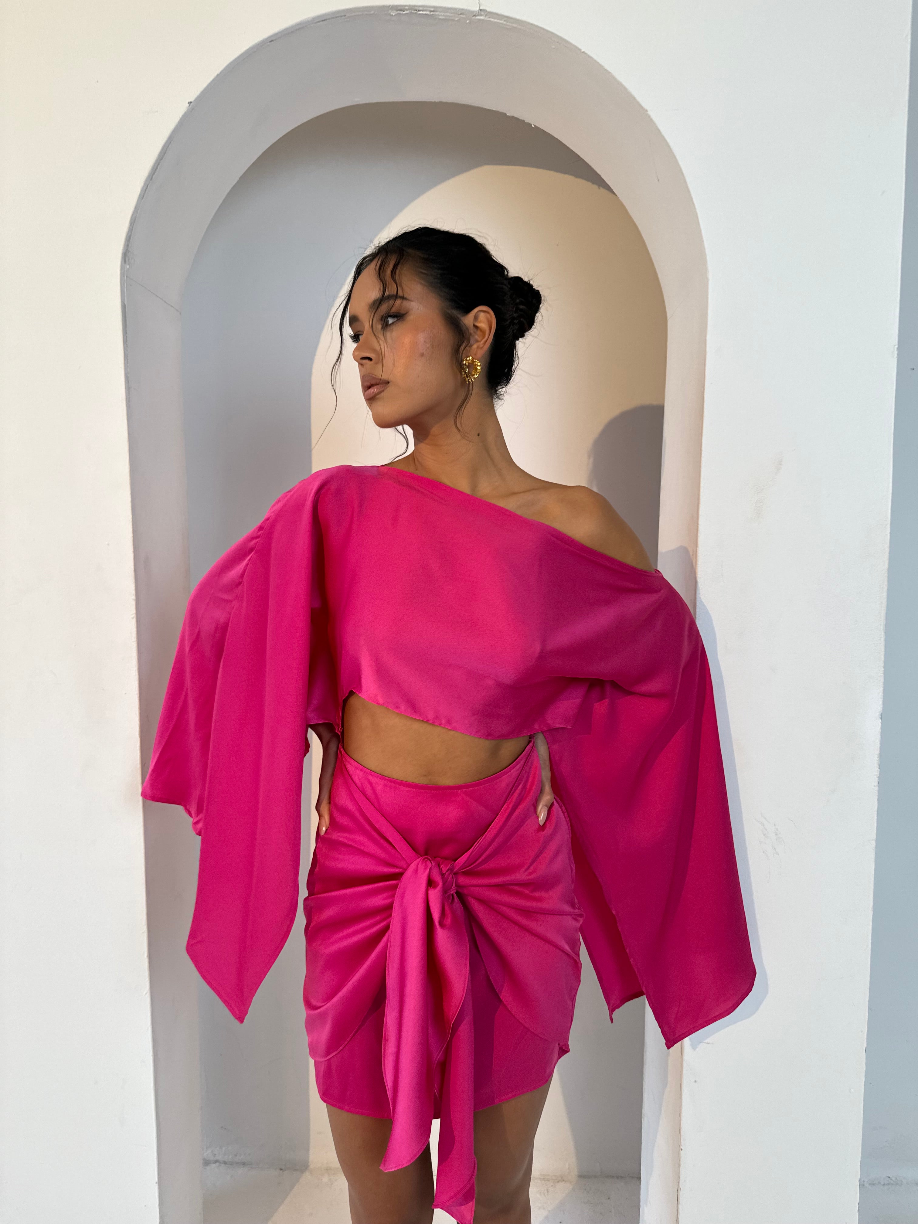 Pink satin mini dress S-M