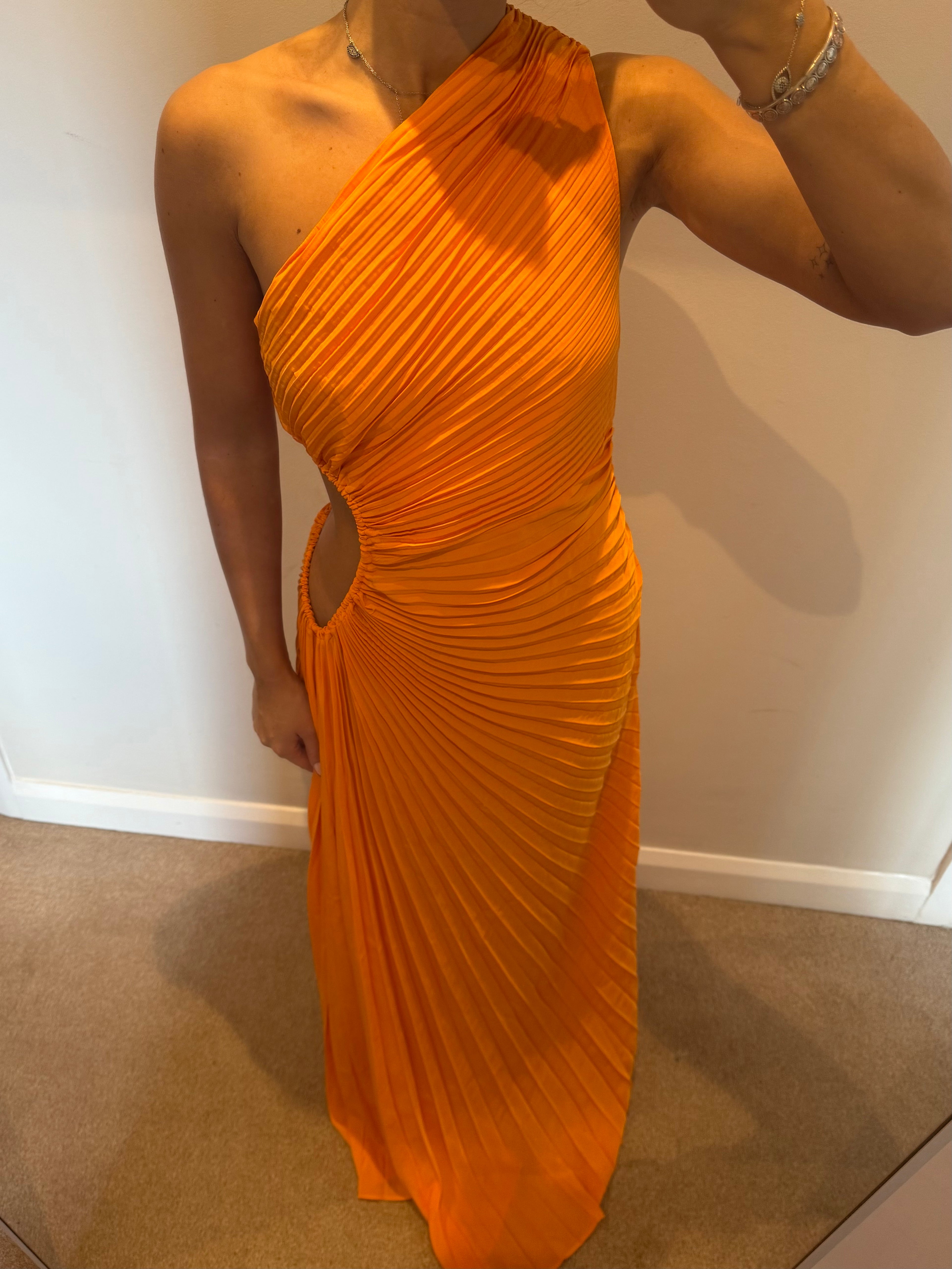 Orange plisse maxi dress size S