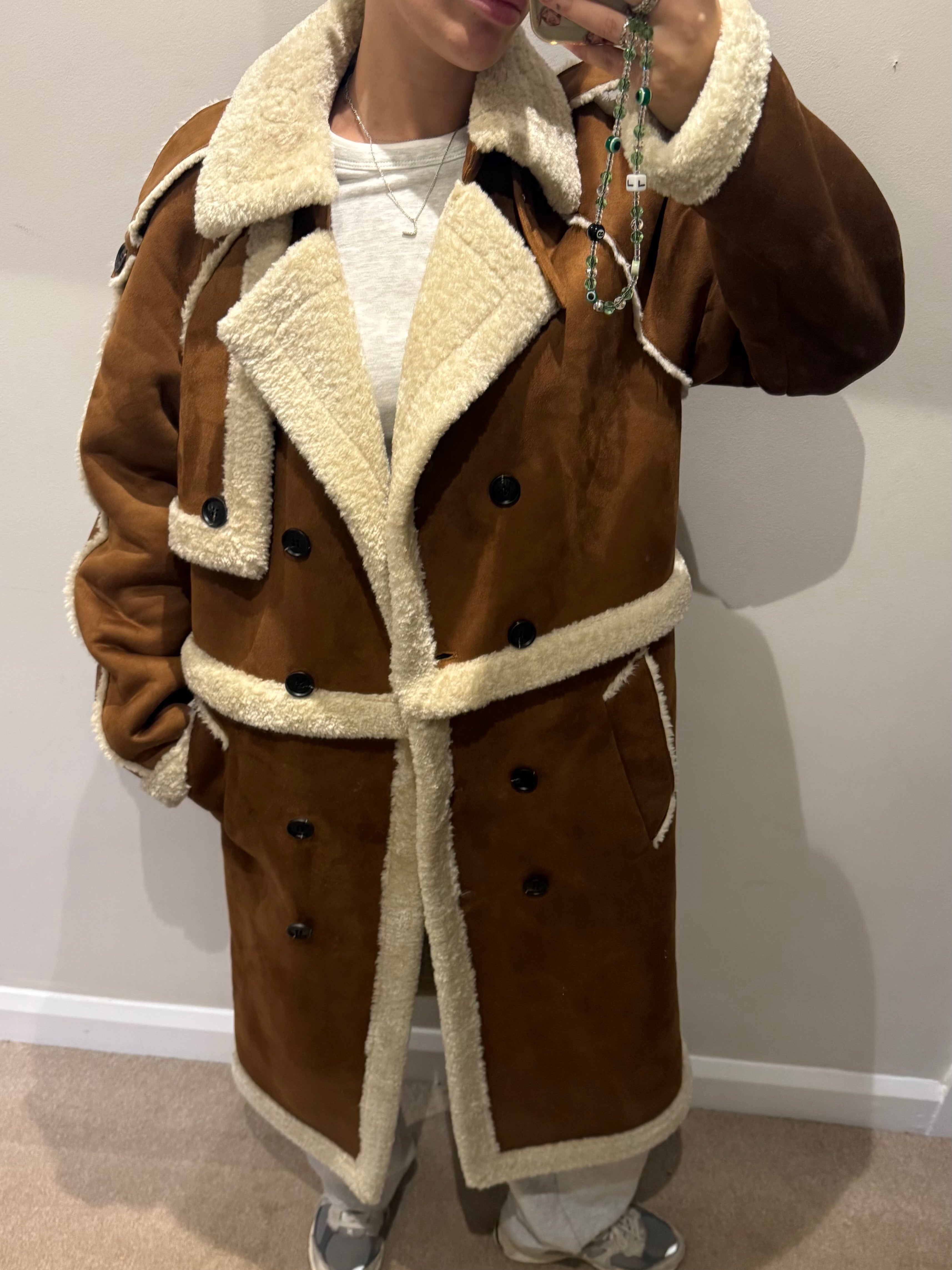 Brown shearling adjustable coat