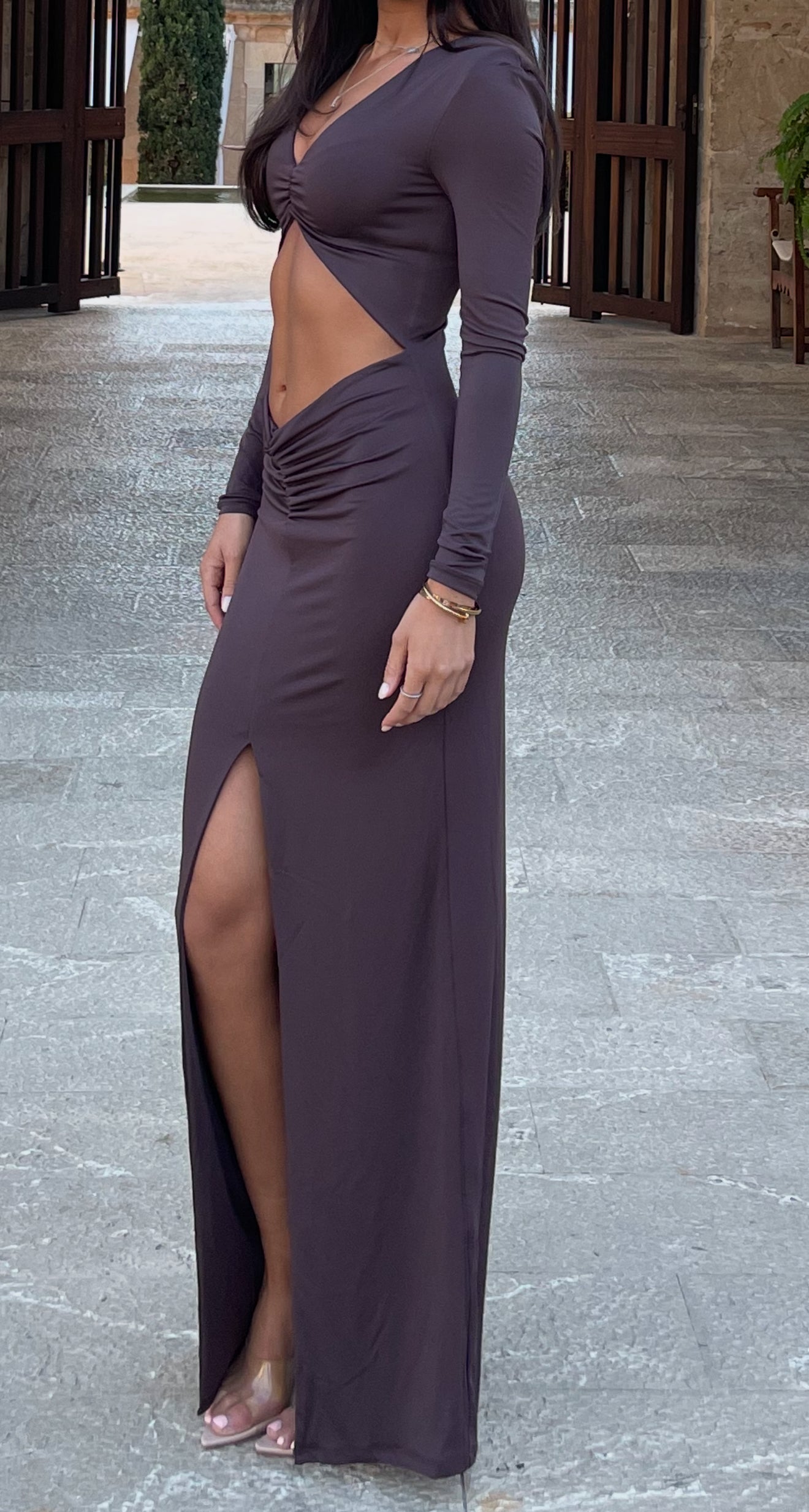 Brown cut out maxi dress