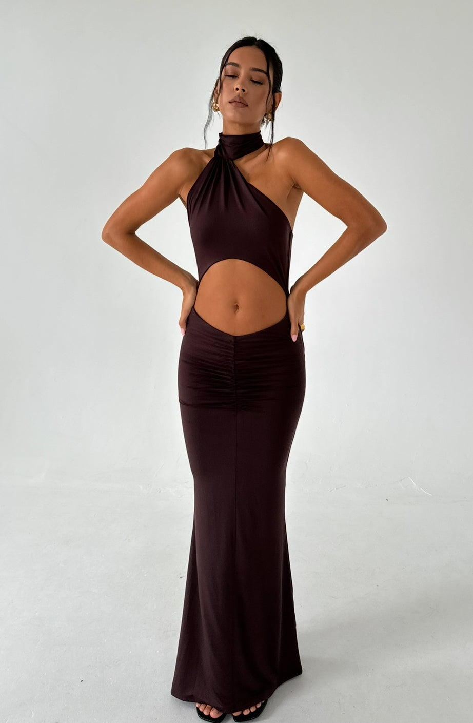 Brown High neck maxi dress size L