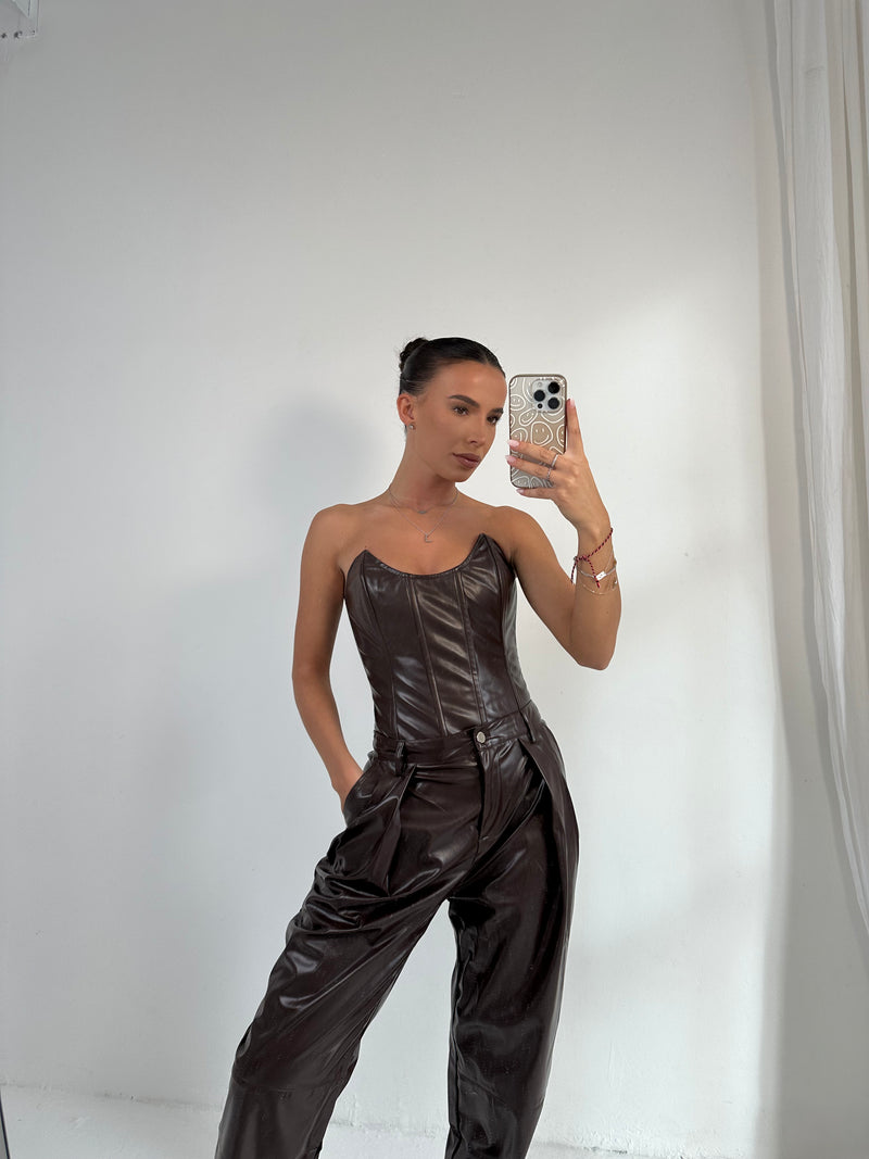 chocolate pu corset
