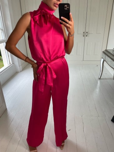 satin tie neck jumpsuit size small